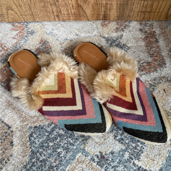 Universal Thread Shoes - Universal Thread Multicolor Chevron Mules with Faux Fur